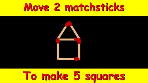 Move 2 Matchsticks To Make 5 Squares Matchstick Puzzle Puzzled