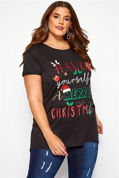 Black Merry Christmas Slogan T Shirt Yours Clothing
