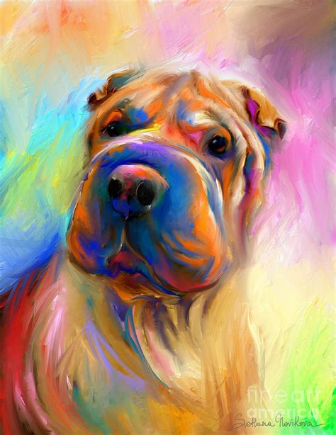 Colorful Shar Pei Dog Portrait Painting Painting By
