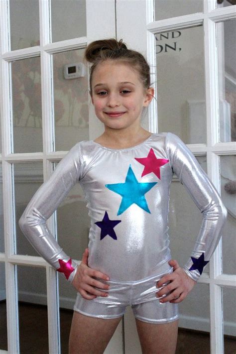 long sleeve leotard for dance or gymnastics with stars 2t 3t 4t 5t 6 7 8 9 10 11 12