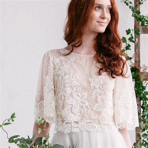 Floral Lace Wedding Top Beaded Bridal Lace Top Ivory Etsy