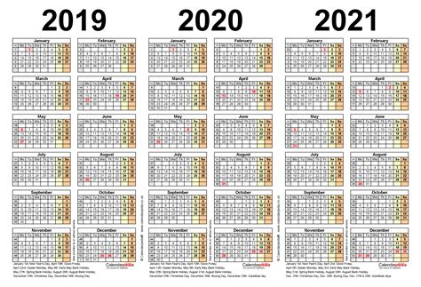 Three Year Calendars For 2019 2020 And 2021 Uk For Pdf