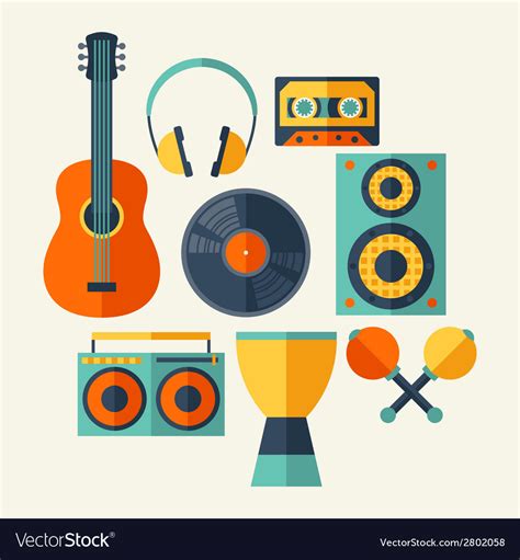Set Of Musical Instruments In Flat Design Style Vector Image