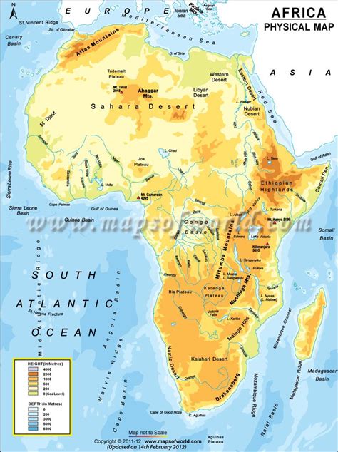 Physical Map Of Africa Atlas Mountains Great Rift Valley Sahara