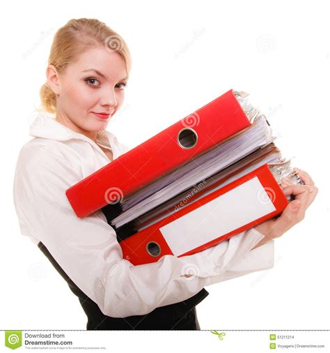 Business Woman Holding Stack Of Folders Documents Stock Photo - Image of girl, documents: 51211214