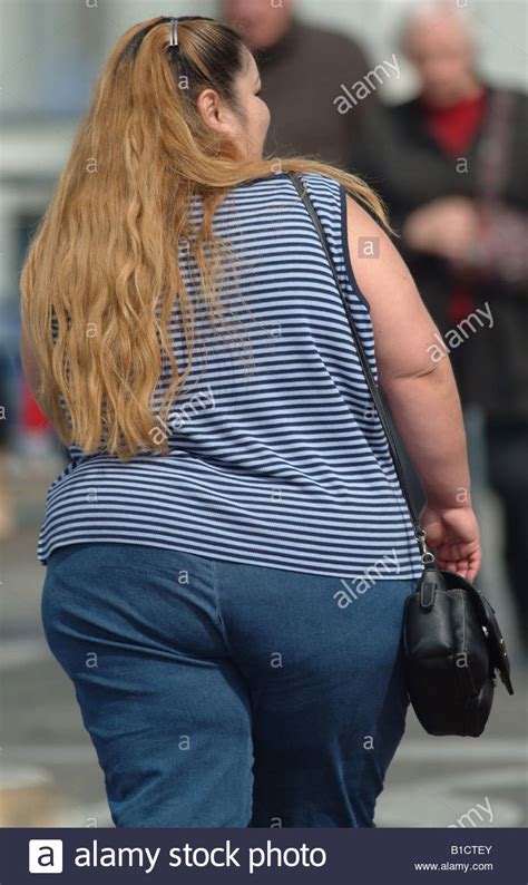 Obese Woman Walking Along The Street Los Angeles California Usa Stock