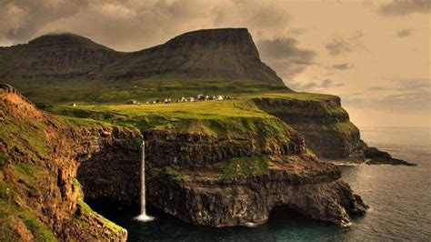 Anime Gasadalur Faroe Islands Landscape Waterfall