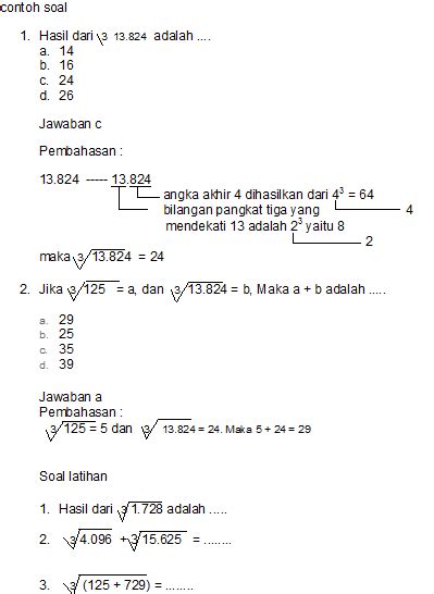 Akar Pangkat Tiga Dan Permasalahannya Edisi Latihan Un Sd Edu