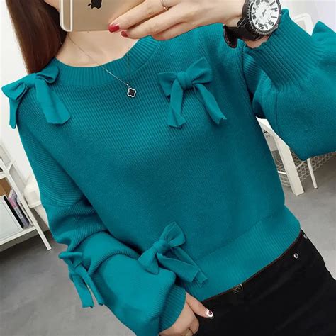 autumn winter new solid color fashion sweater women high street casual long sleeve bow pullovers