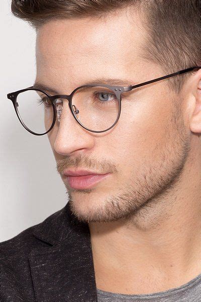 Thin Line Round Gunmetal Frame Eyeglasses In 2020 Mens Glasses Frames Mens Glasses Trends