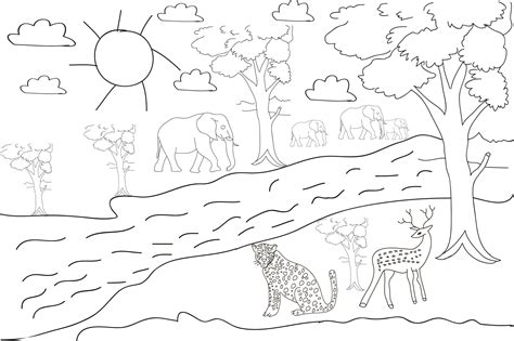 Forest Animal Coloring Page Landscape Graphic By Colorart · Creative