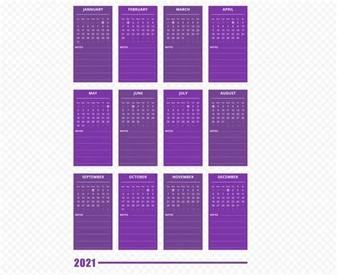 Hd 2021 Creative Purple Calendar With Notes Section Clipart Png Citypng