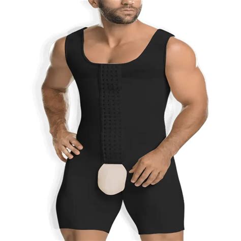 Sleeves Men Recovery Full Body Shaper Hook Hold Tummy Control Shapewear Lift Bra Bodysuits Thigh