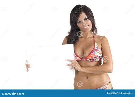 Beautiful Woman Isolated In White Holding A Sign Stock Image Image Of Health Hair 6522287