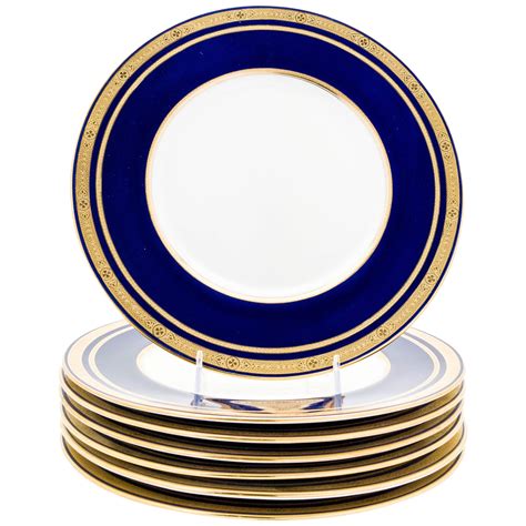 6 Minton England Cobalt Blue And Raised Gold Dinner Plates For Sale At
