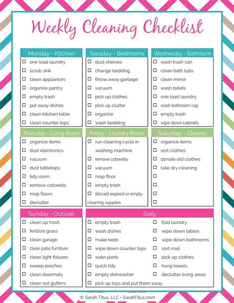 Weekly Cleaning Checklist Printable