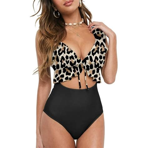 Ecqkame Women S One Piece Swimsuits Tummy Control Cutout High Waisted Bathing Suit Wrap Tie Back