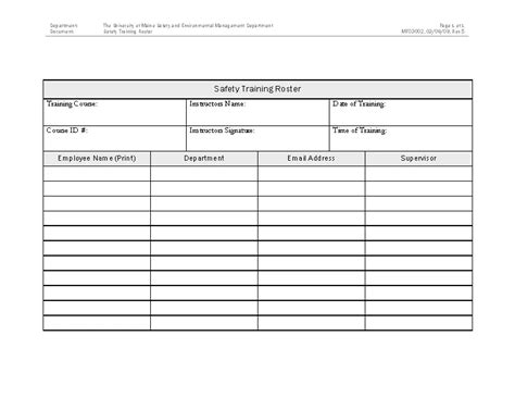 Safety Training Roster Template Pdfsimpli