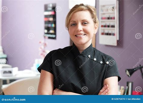 Portrait Of Beautician In Salon Stock Photo Image Of Female Nail