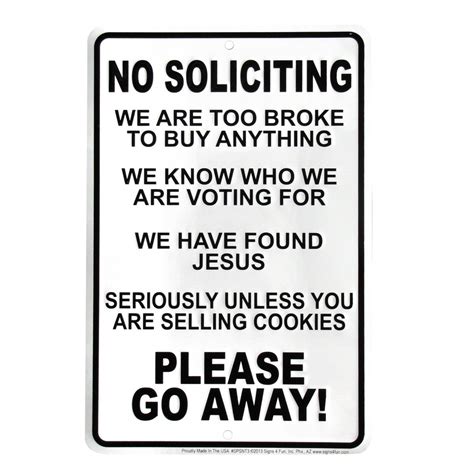 Buy Funny No Soliciting Go Away Front Door Sign In Cheap