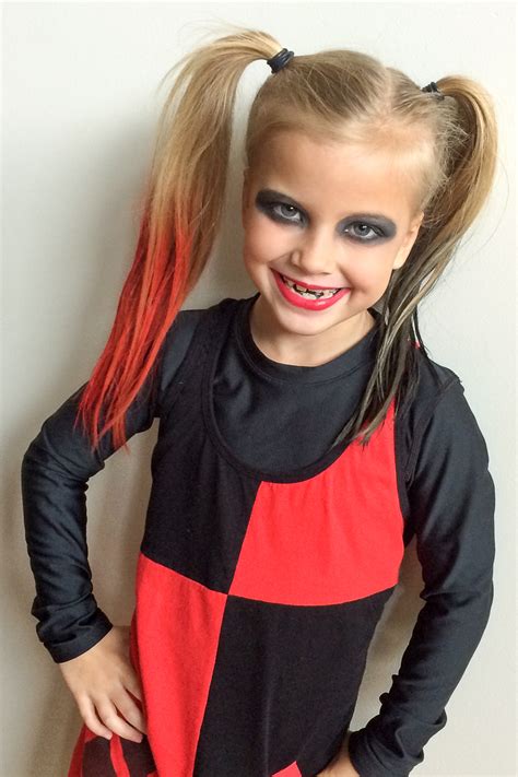 Comfortable leggings feature a jean short design, one red… DIY Harley Quinn Halloween Costume For Girls