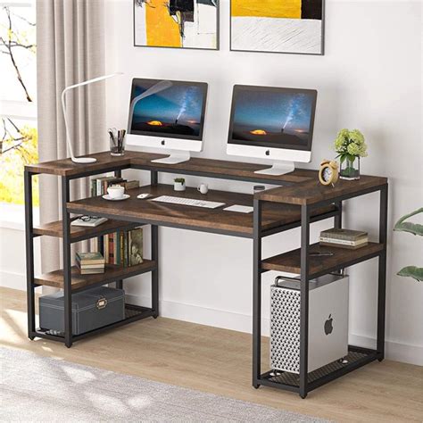 Tribesigns 63 Inch Computer Desk With Open Storage Shelves