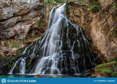 Beautiful View Of Famous Gollinger Wasserfall With Mossy Rocks And