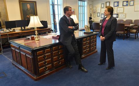 Supreme Court Justice Elena Kagan And Defense Secretary Ash Carter Talk In Carters Office