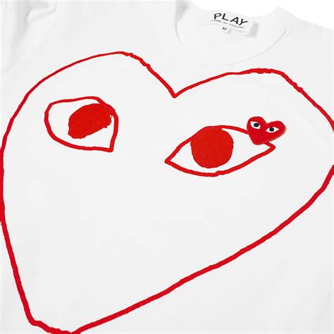 Comme Des Garcons Play Outline Heart Logo Tee White And Red End Be