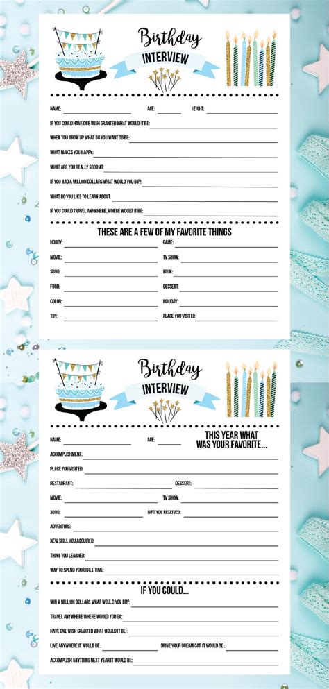 Birthday Interview And T Questionnaire Bundle Birthday Printables