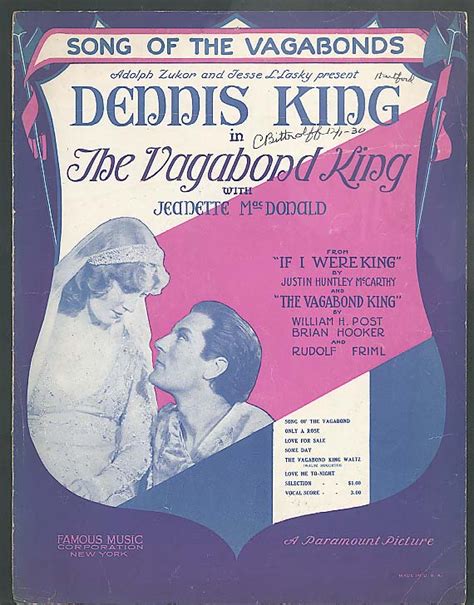 Song Of The Vagabonds Sheet Music Vagabond King 1930