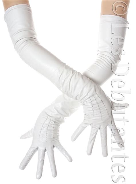 White Leather Long Opera Gloves Les Debutantes Wedding Bridal White