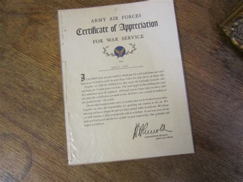 Army Air Forces Certificate Of Appreciation For War Service