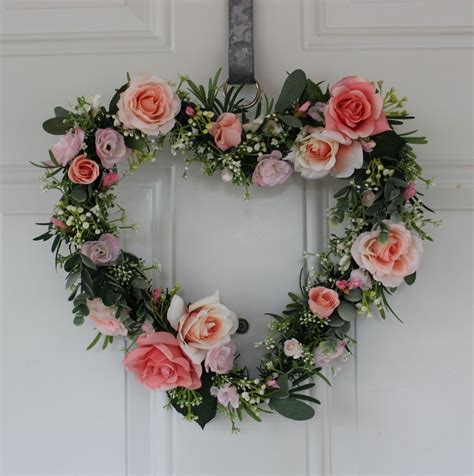 Heart Wreath Valentines Day Pink Roses Heart Wreath Etsy Heart