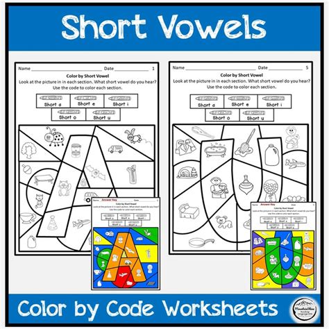 Color By Code Worksheets With Picture Cards Cvc Short Vowel In 2021