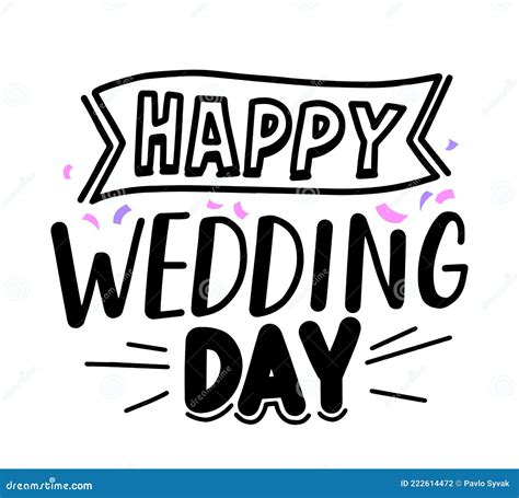 Happy Wedding Day Congratulation Banner With Hand Drawn Lettering Or
