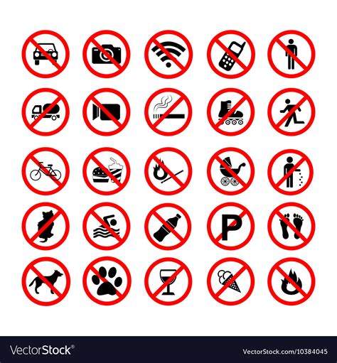 Set Ban Icons Prohibited Symbols Red Circle Signs Vector Image Hot