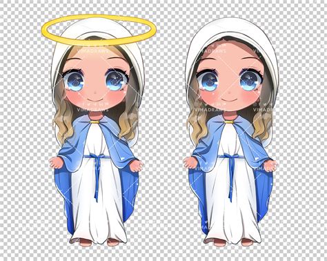 Virgin Mary Cute Kawaii Chibi Clipart Illustrazione Madre Maria in