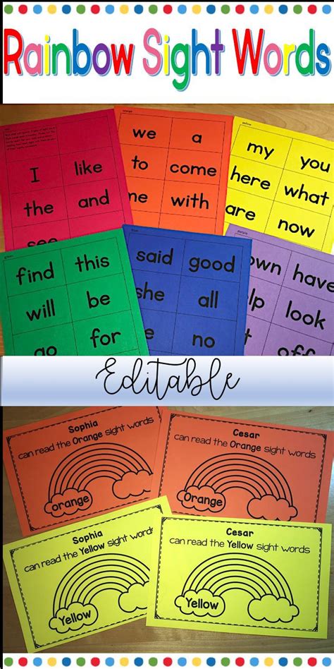 Rainbow Sight Words Editable | Rainbow words, Sight words kindergarten