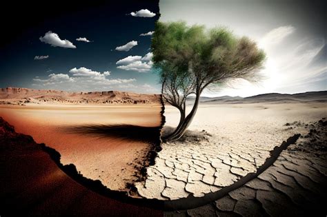 Cambio climático con proceso de desertificación ia generada Foto Premium