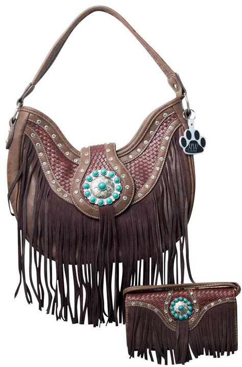 Western Purse Fringe Concho Buckle Conceal Carry Handbag Wallet Set