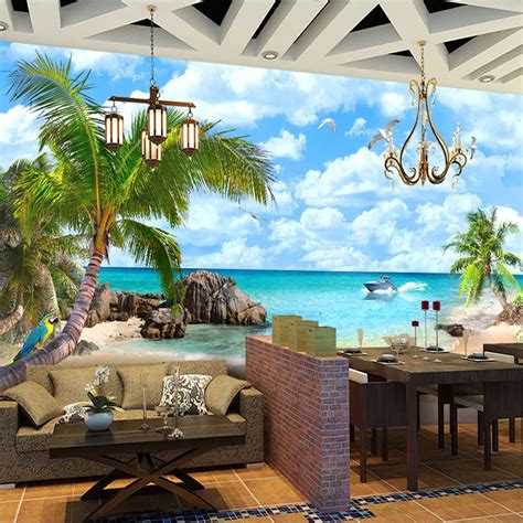 Mediterranean Beach Seascape Photo Wallpaper Restaurant Living Room