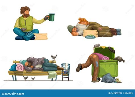 Homeless Set On White Stock Vector Illustration Of People 142152237