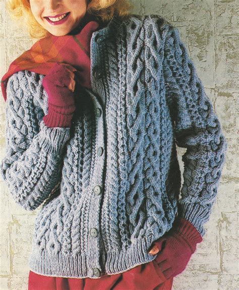 richly cabled round neck raglan aran jacket cardigan 32 42 knitting pattern ebay