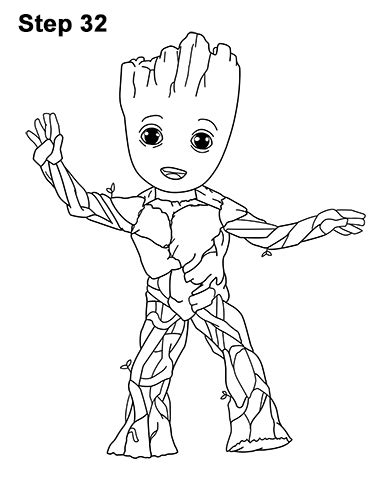 Cut out a fun door hanger for your little fans room. How to Draw Baby Groot