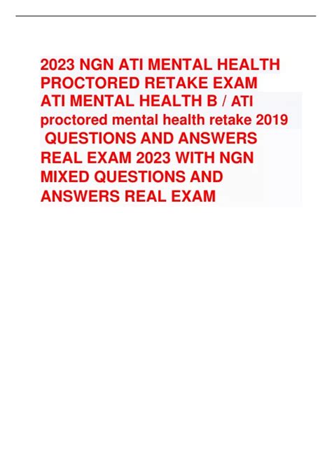 2023 NGN ATI MENTAL HEALTH PROCTORED RETAKE EXAM ATI MENTAL HEALTH B