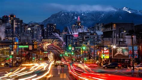 Ночной город Ванкувер Канада обои для рабочего стола картинки фото