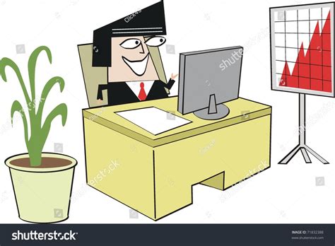 Perhaps it's a print ad promoting the. Vector Cartoon Of Man Sitting At Computer Desk With Sales ...