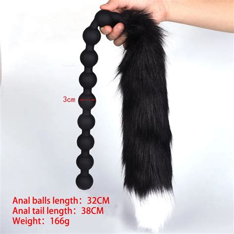 huge 9 ball anal beads tail butt plug silicone anal balls rubber anus cute tail cosplay role