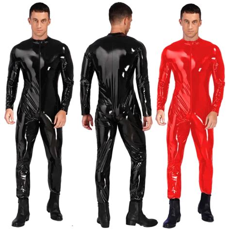 mens zipper crotch jumpsuit catsuit clubwear wet look patent leather bodysuit 38 02 picclick